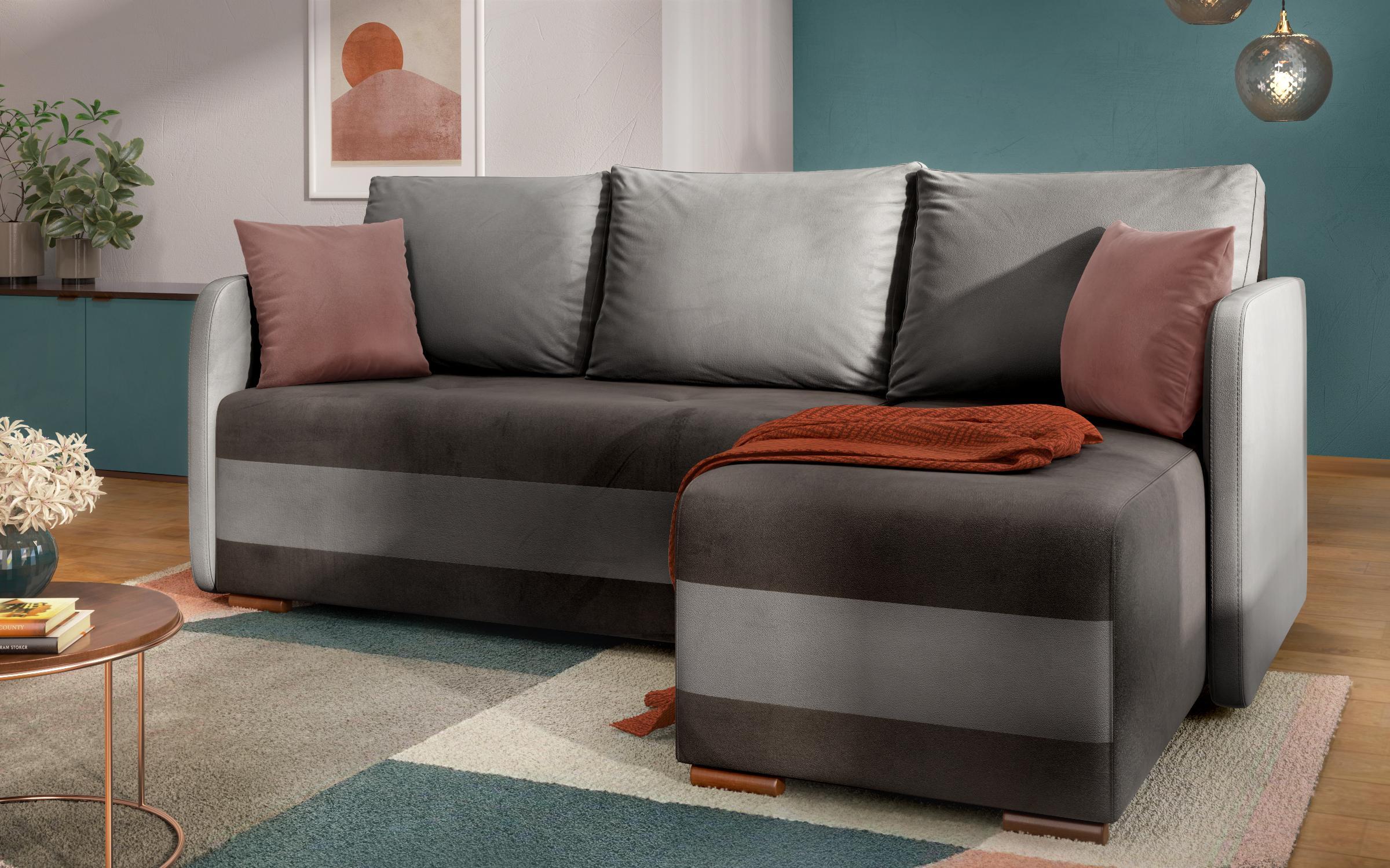 Γωνιακός καναπές Alexa, γραφίτης + γκρι + ροζ  5